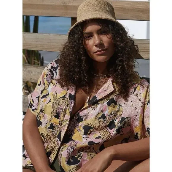 Anthropologie Maeve Printed Buttondown Surf Shirt Novelty Women XS NWOT Ink Dots - Picture 14 of 16